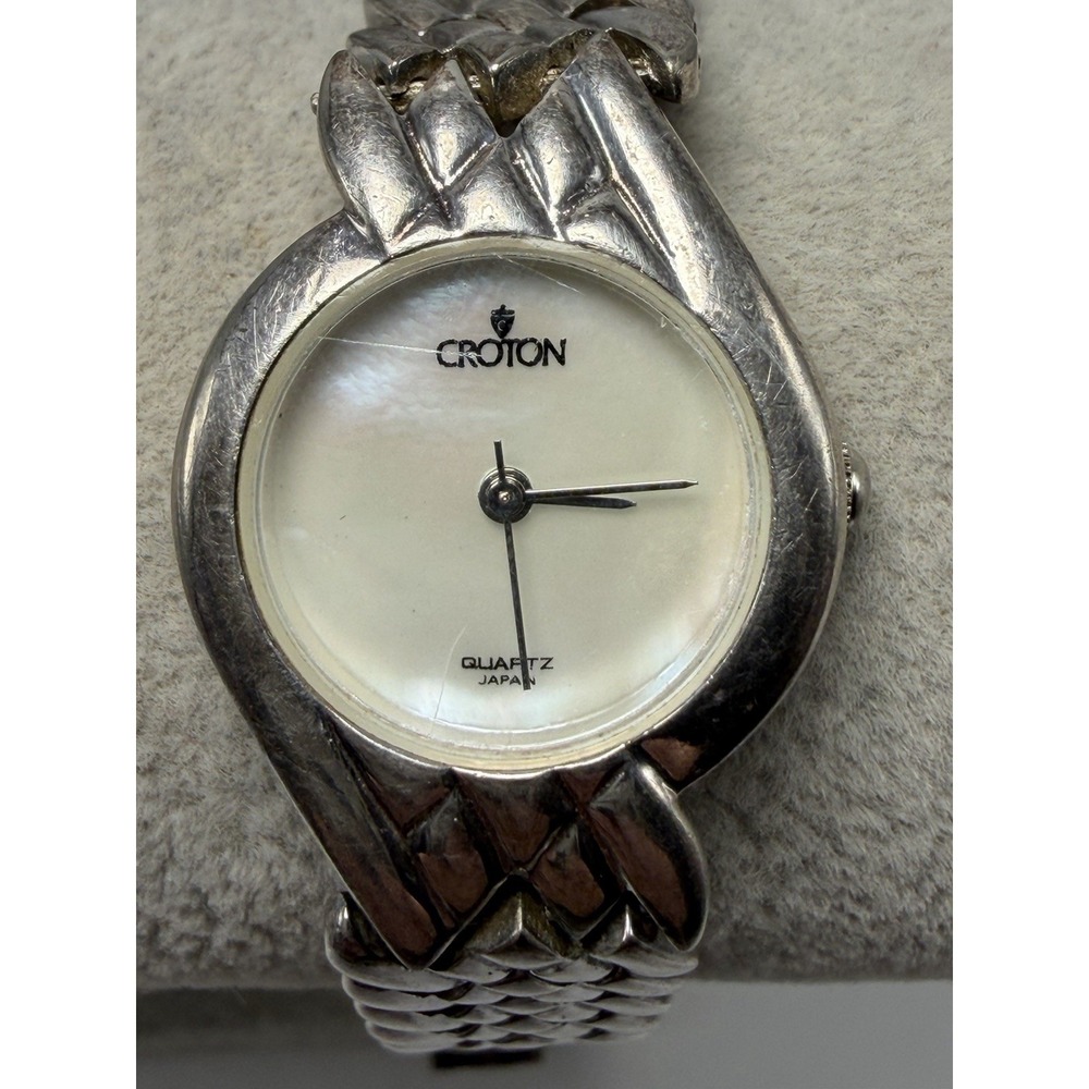 Croton Sterling Silver Ladies MOP Watch New Battery 23MM 6"